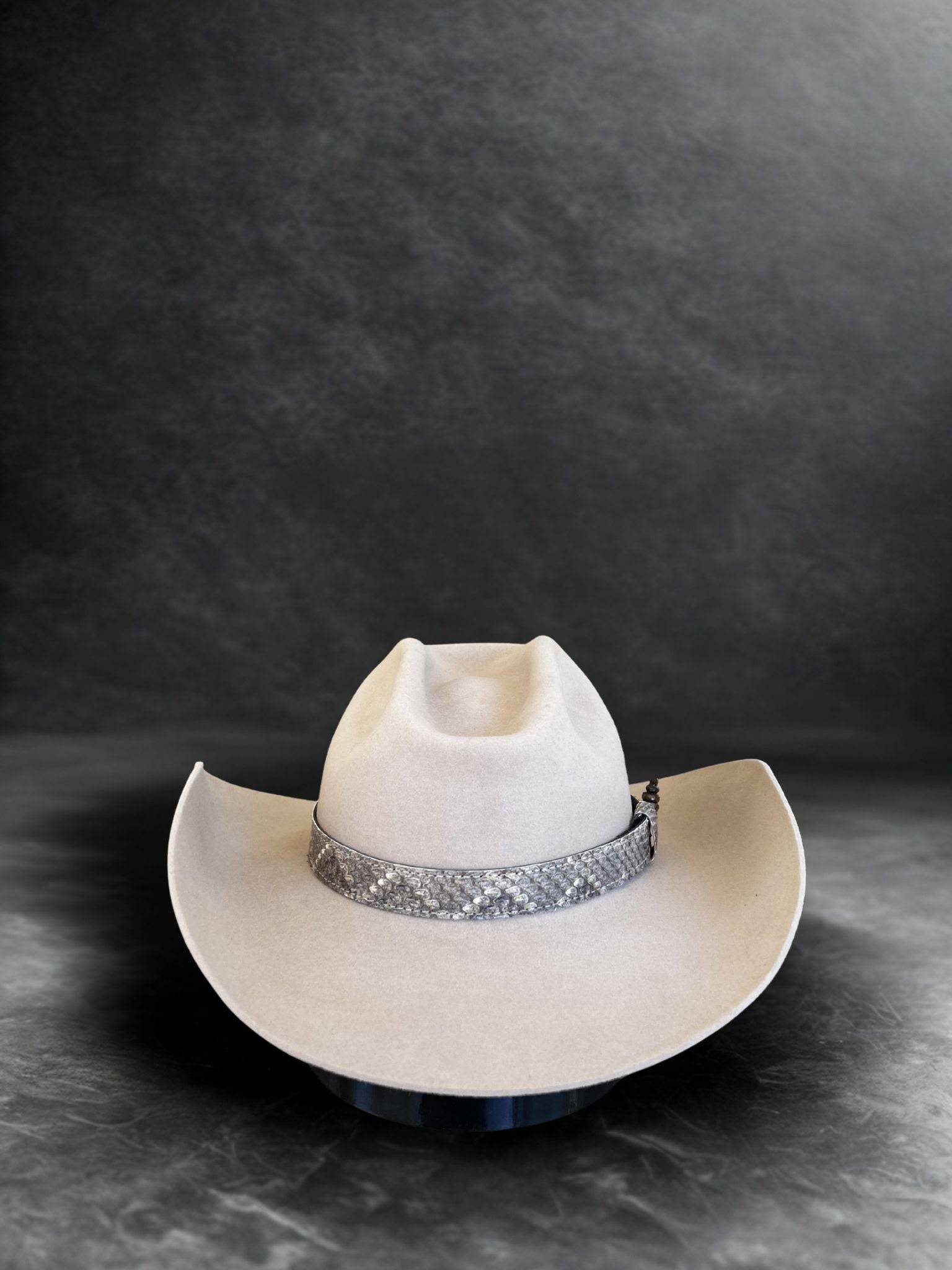 Chapeau Wilder Hat Co SNAKEDEAGLE avec motif serpent et aigle, en tissu noir et blanc, porté sur une tête humaine.