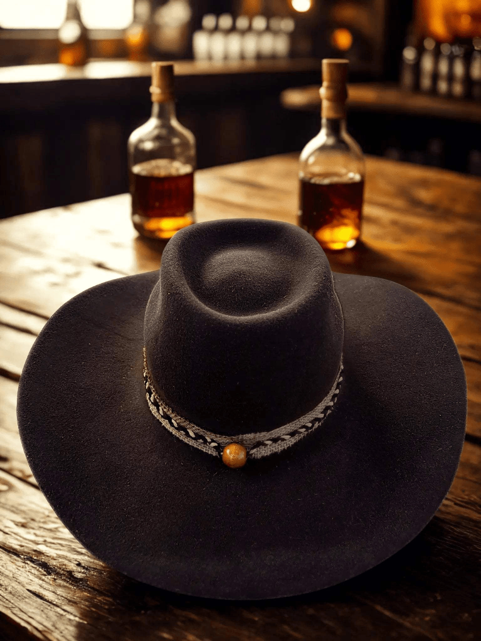 Chapeau Whiskey Ridge Rancher 2025 en feutre, style ranch, avec large bord, couleur beige, porté sur une tête.