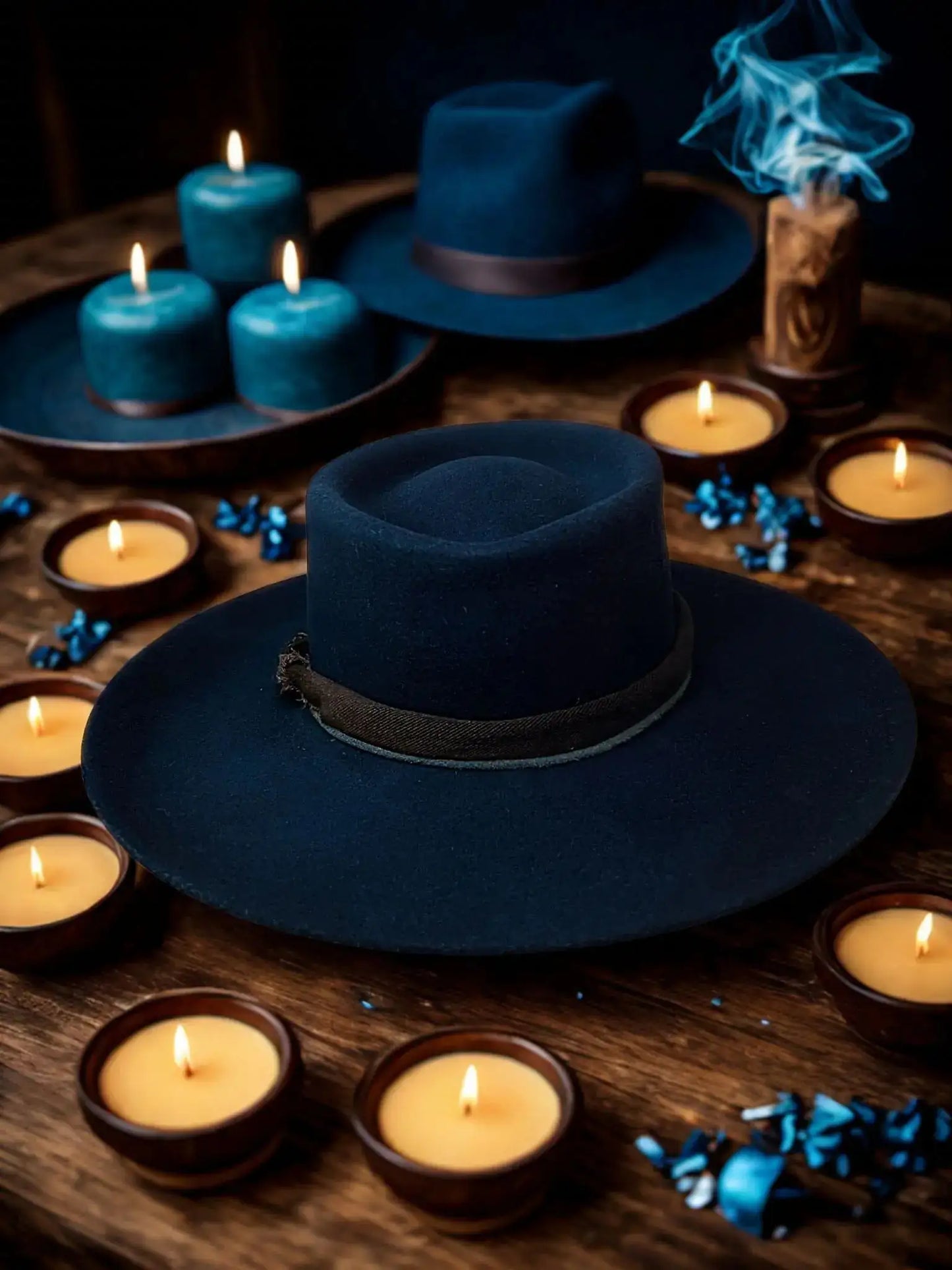 Chapeau Midnight Relic de Wilder Hat Co, élégant avec finition sombre, porté sur une tête, style sophistiqué et classique.