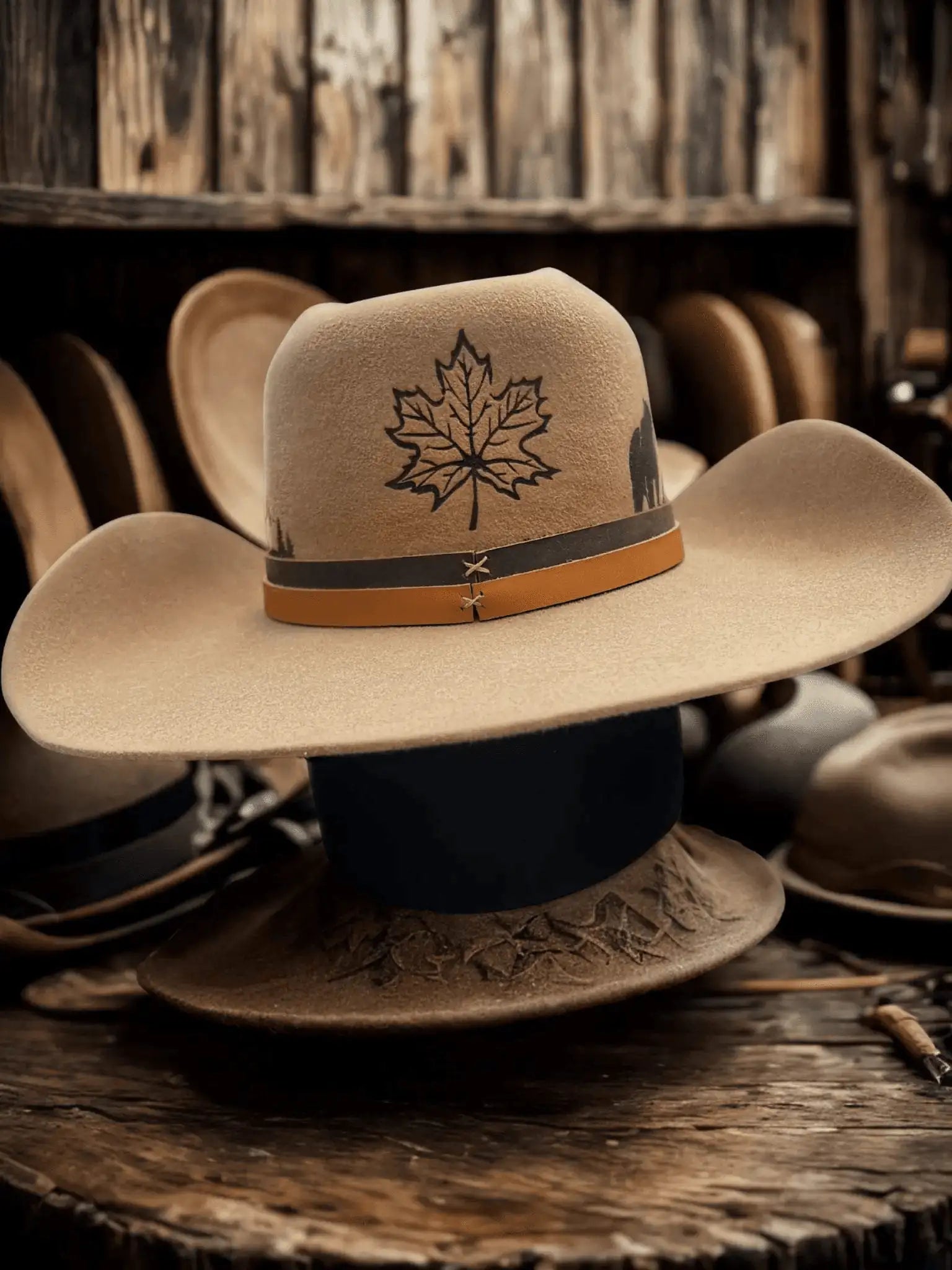 Chapeau sauvage 50X pour dompter les prairies, en toile résistante, avec large brim pour la protection solaire.