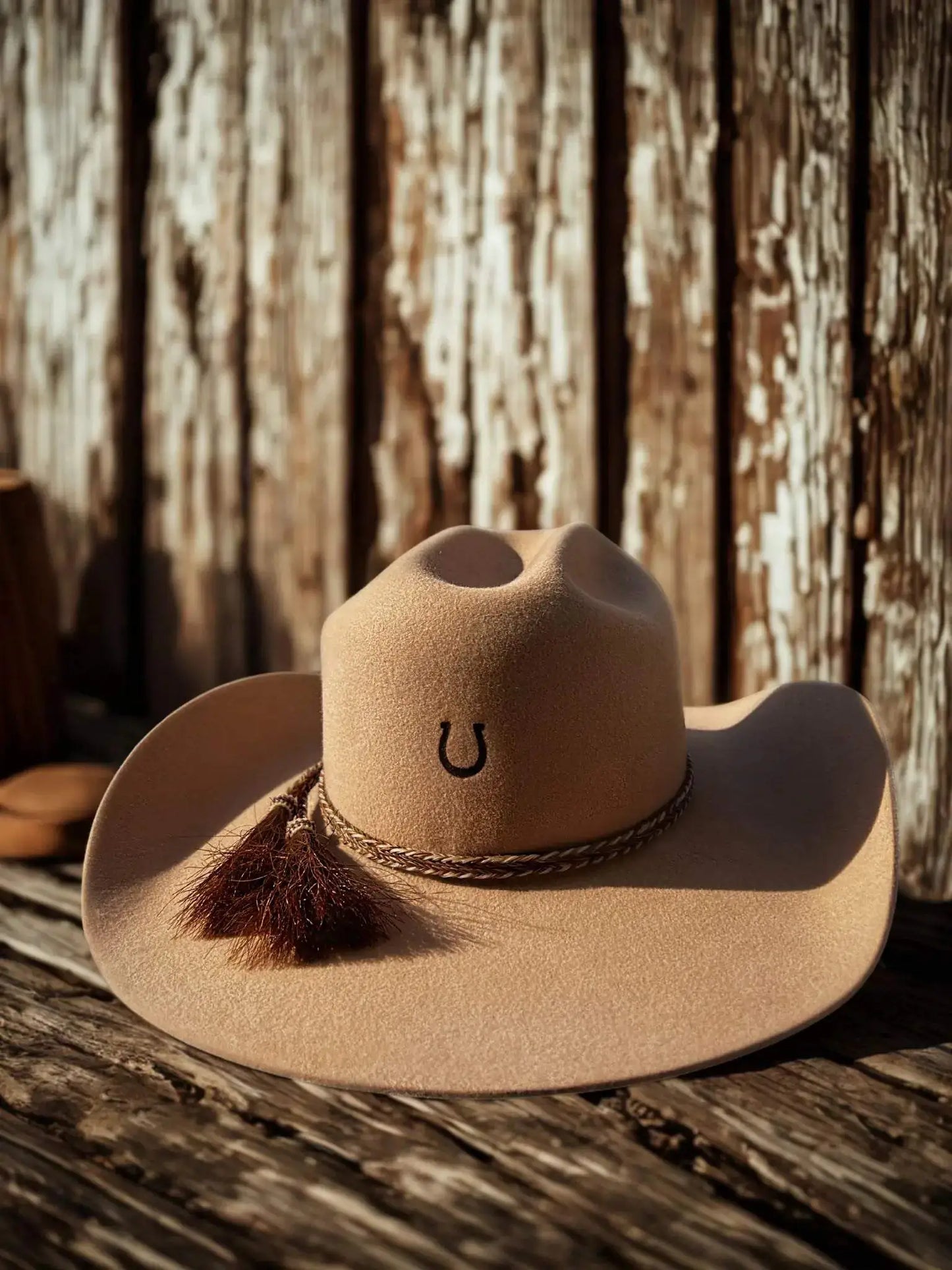 Chapeau Wild Horseshoe en style Far West, avec détails en cuir et décoration rustique, parfait pour un look western authentique
