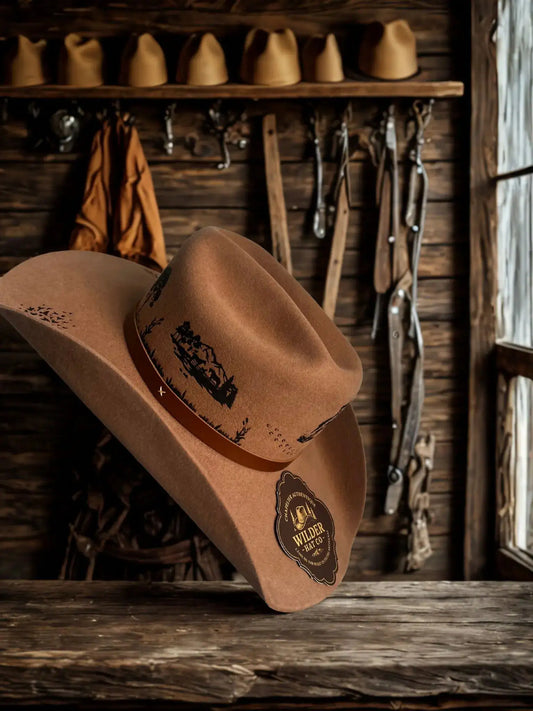 Chapeau de cowgirl Wendy Legacy 30X en feutre, style personnalisé pour barrel racing, porté par une cowgirl.