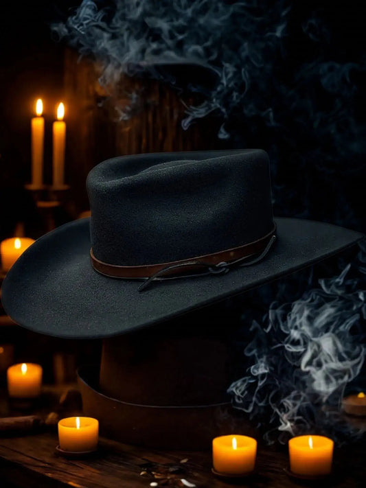 Chapeau patriarche solitaire de Wilder Hat Co, en feutre, avec large bord et style classique, porté par un homme.