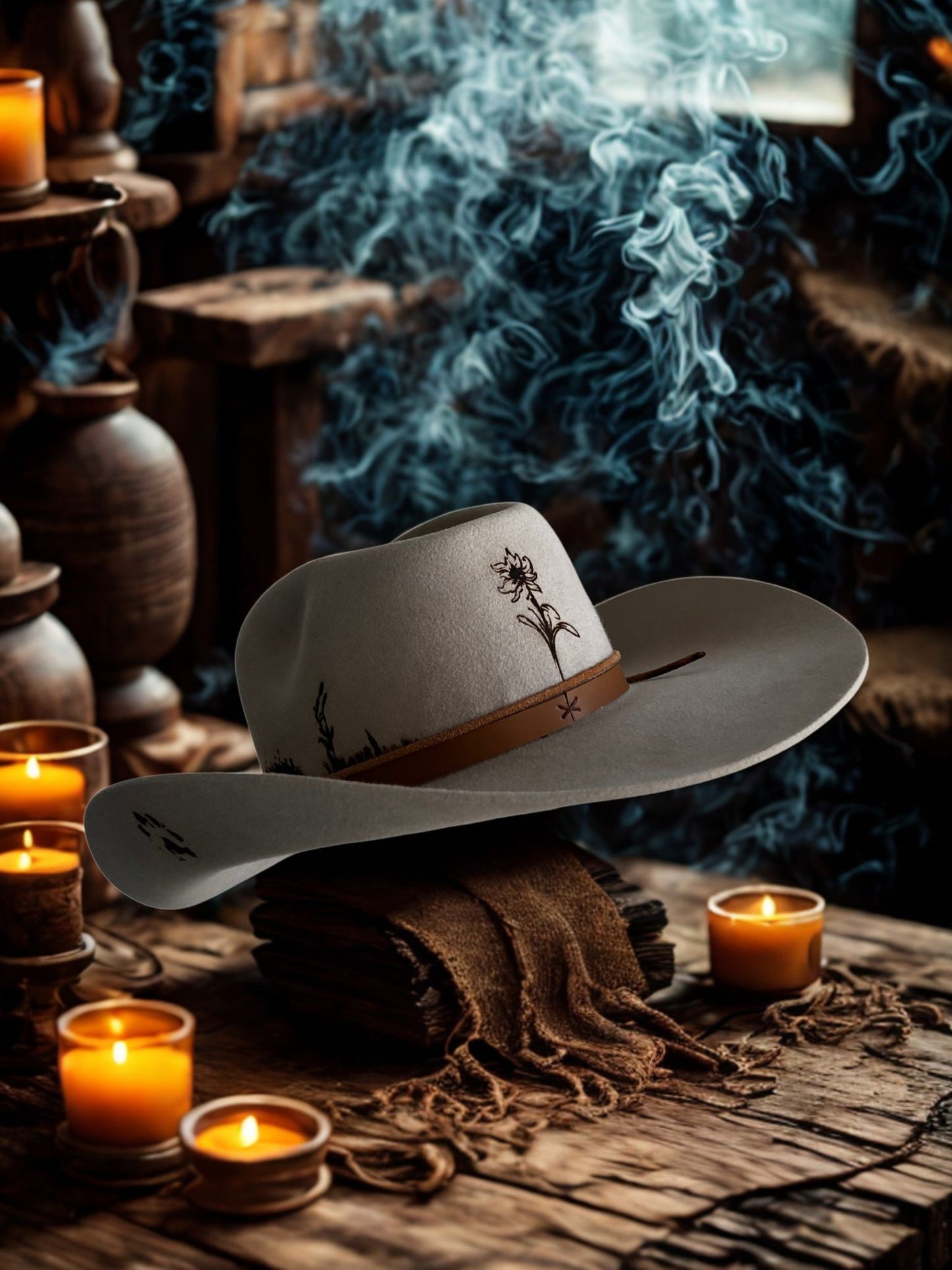 Chapeau Beaver Alpine Siam 70 X de Wilder Hat Co, en feutre beige avec bande noire, vue de face.
