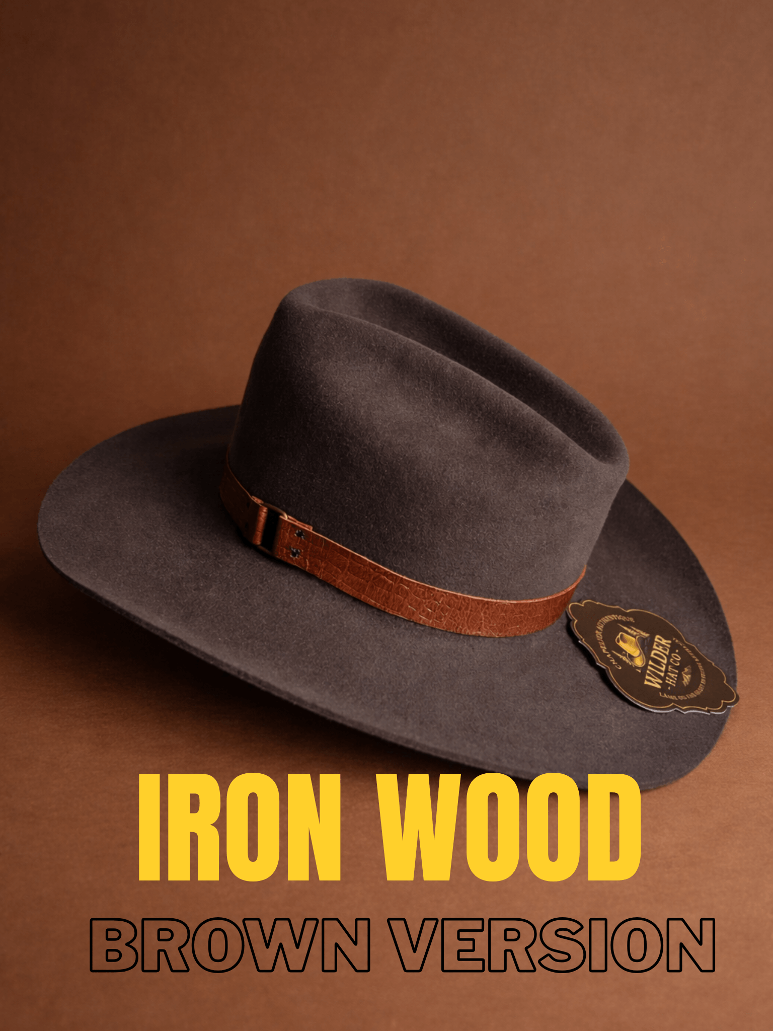 Chapeau en bois de ferwood de la collection Ironwood Reserve par Wilder Hat Co, détail en bois foncé et design élégant.